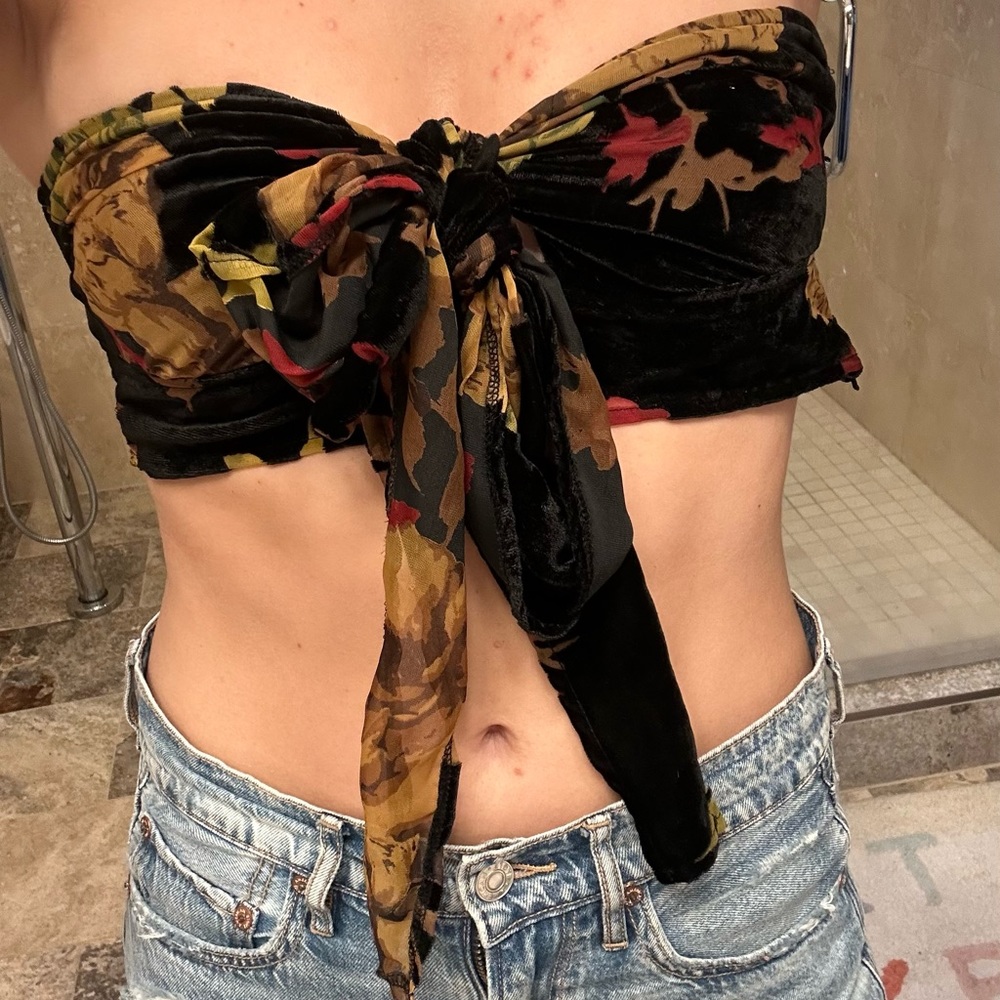For Love and Lemons Velvet tie front tube top🖤❤️‍🔥